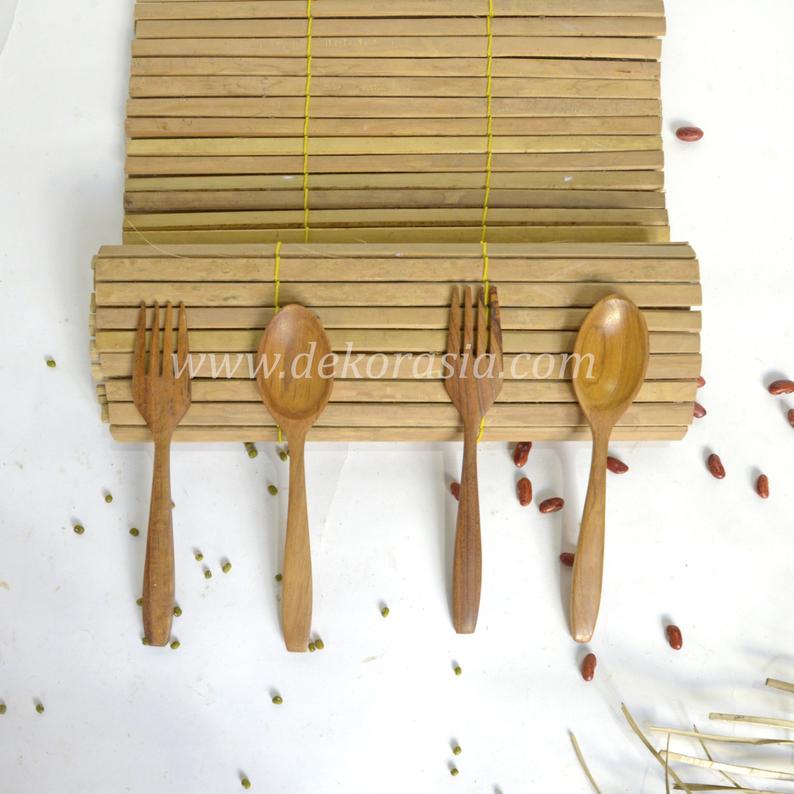Teak Wooden Spoon and Fork - Length 7.1 Inches